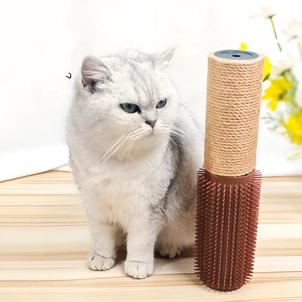 Brown cylindrical sisal scratching post for cats measuring 30cm tall with 5.8cm diameter