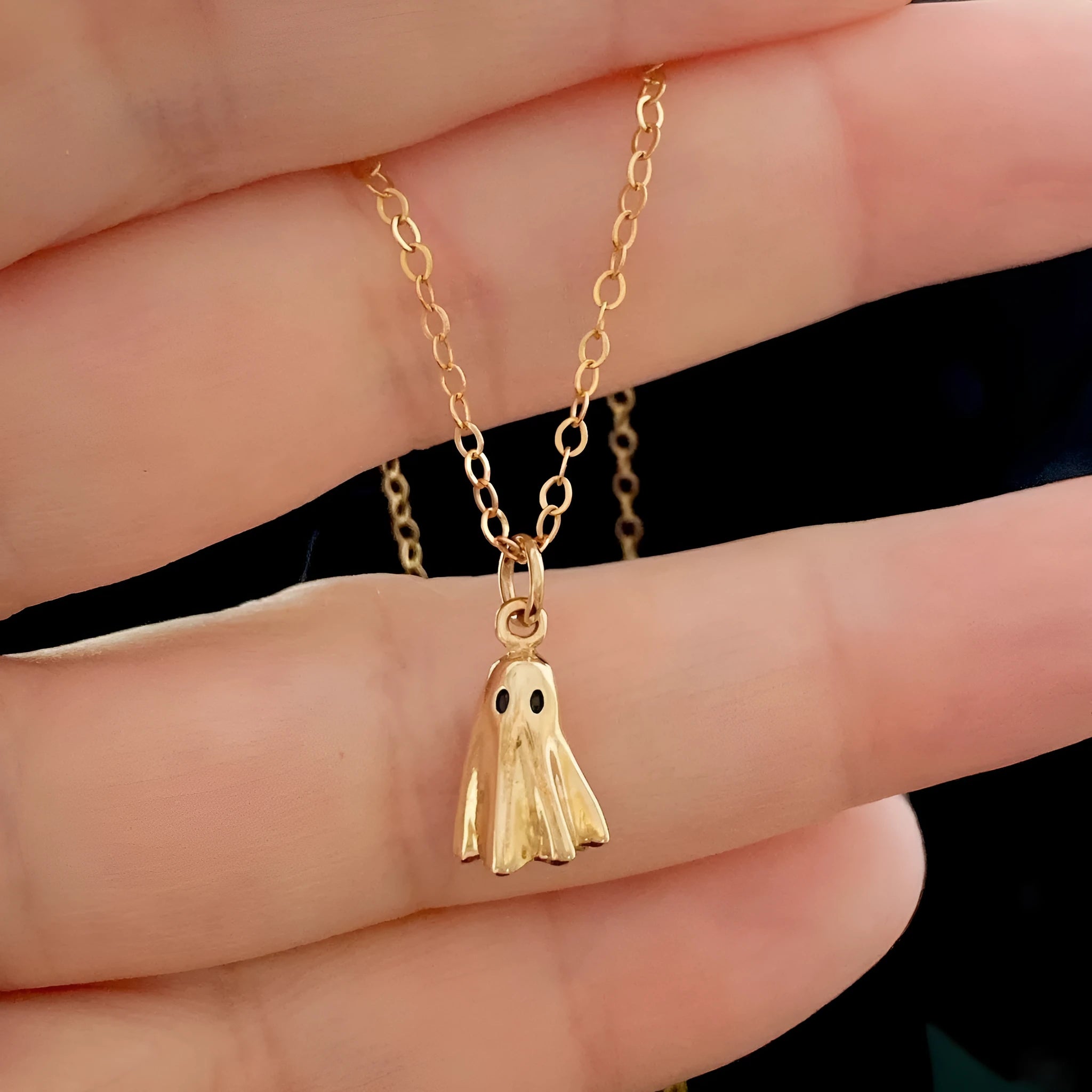 Electroplated titanium steel ghost pendant necklace with stainless steel chain options