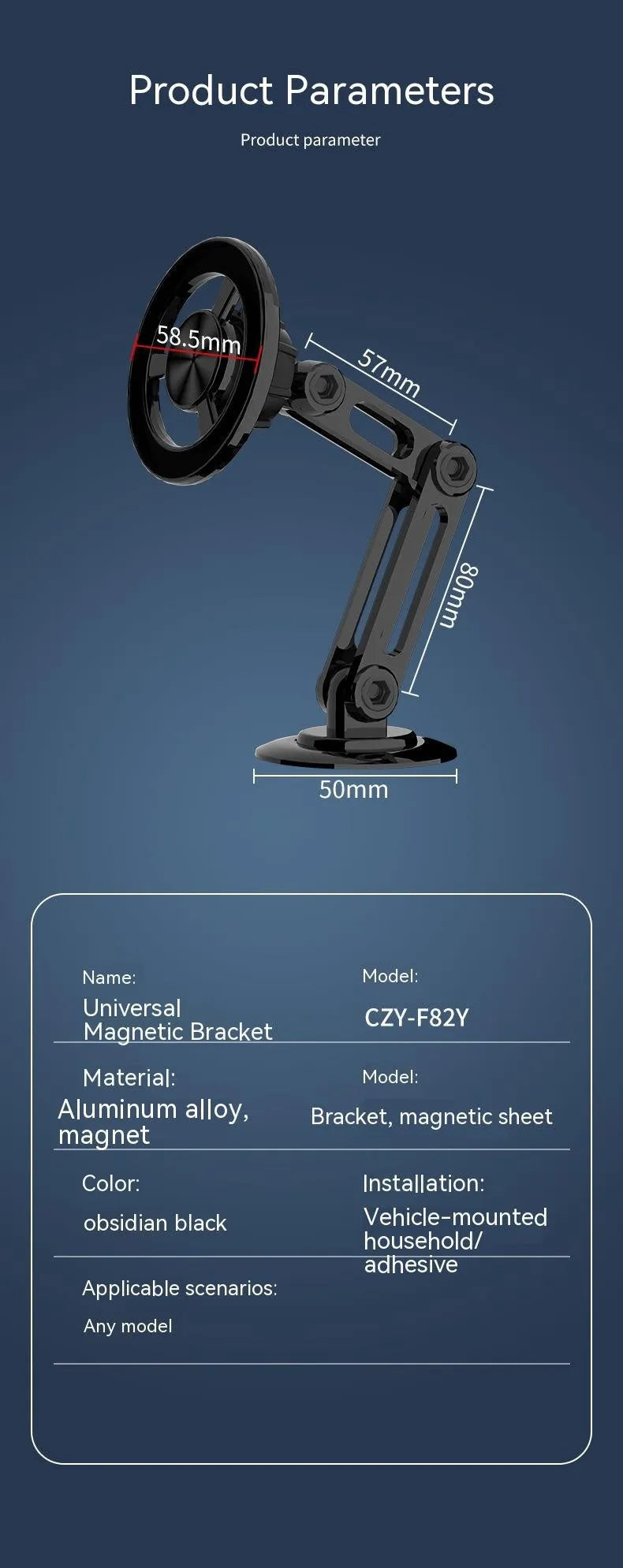 All-metal magnetic car phone holder in black, silver, gold, or rose gold with 360-degree rotation