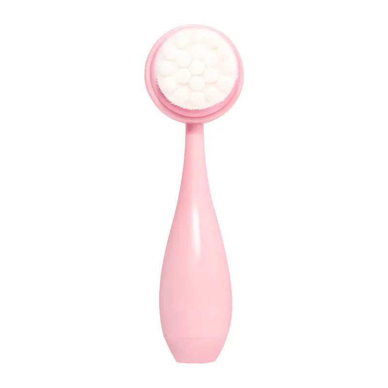 Facial brush set with coral fleece hair band and nylon brush heads in purple colour option