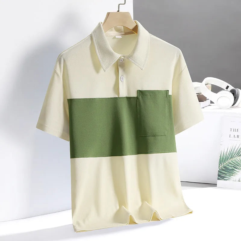 Men's ice silk quick-dry polo shirt short-sleeved summer casual top black white khaki Asian sizing