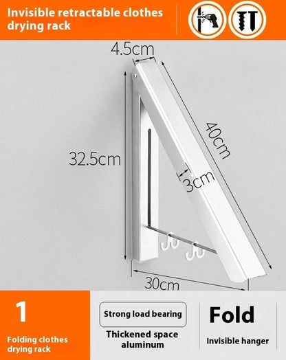 Space-saving aluminum foldable wall hanger in silver and black, perfect for hanging clothes and towels