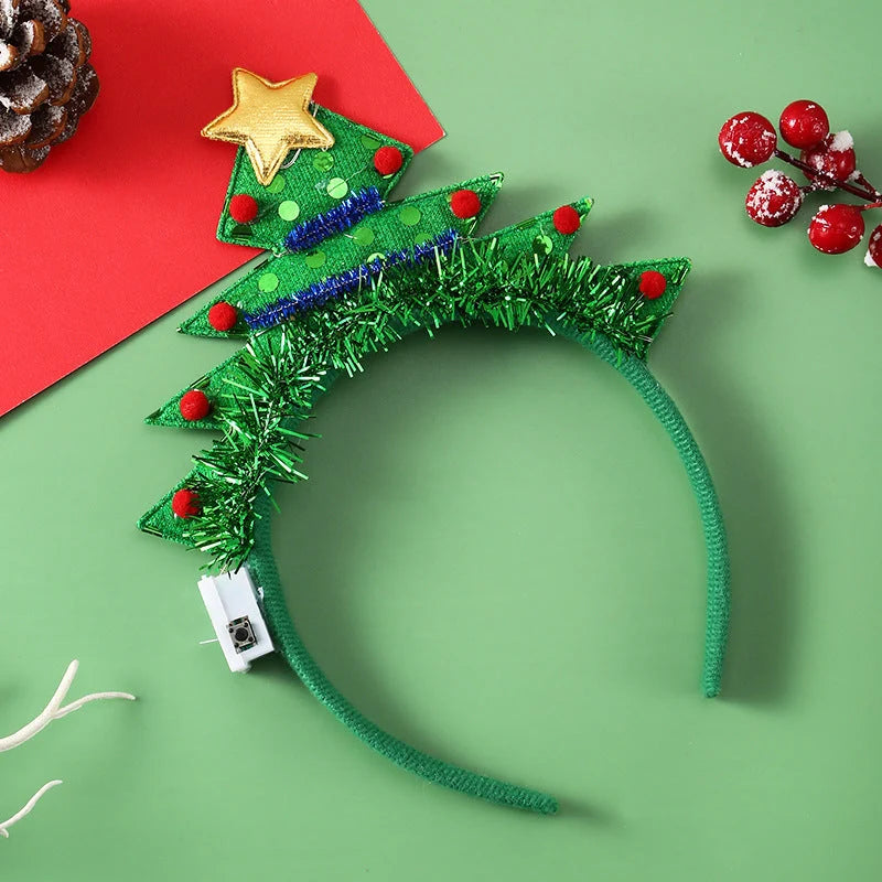 IPC Christmas Hair Band with glowing Xmas tree and snowflake designs, perfect for holiday festivities