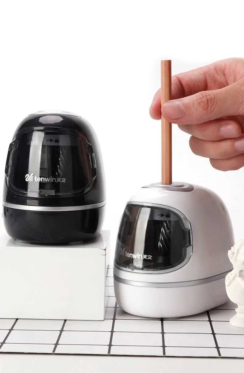 Creative electric pencil sharpener three-speed geometric plastic design black and white
