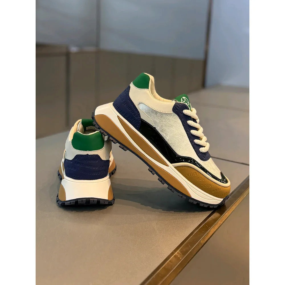 Men's retro-style dad shoes with a thick chunky sole and synthetic leather upper in four colours.