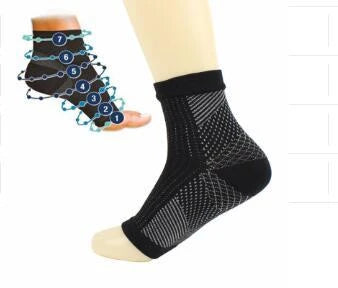 Yoga ankle support sports socks in black, red, and purple for sprain protection and pressure elasticity