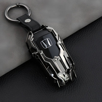 Black zinc alloy car key cover, 6 cm long, protecting fob from fading with signal-safe design