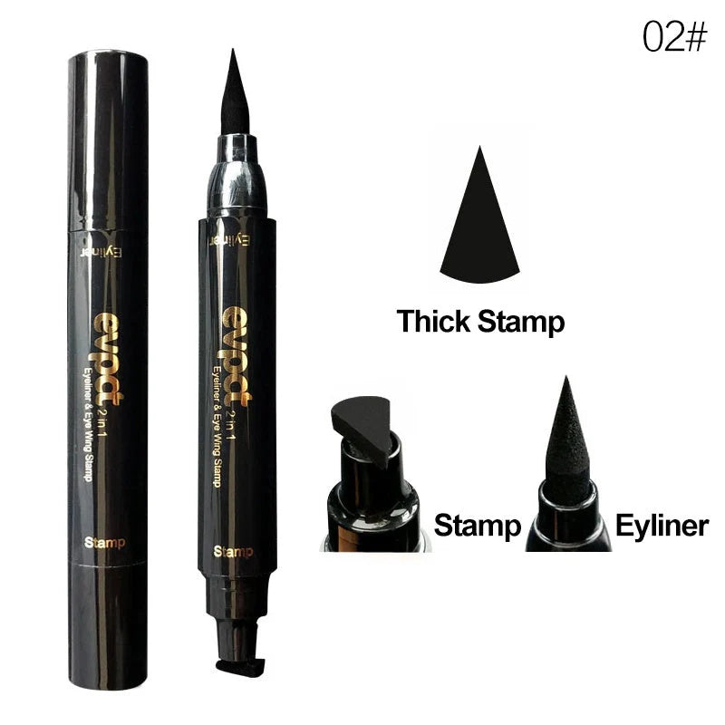 Double-headed wing seal eyeliner with quick-drying carbon black formula for precise application