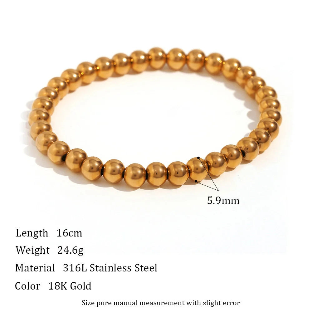 Niche Vintage Stainless Steel Plated 18K Elastic Bead Bracelet in gold and silver options