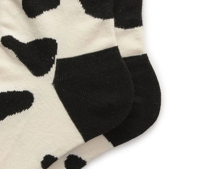 Leopard Dalmatian Black White Cotton Crew Socks with unique print for EU sizes 35-42