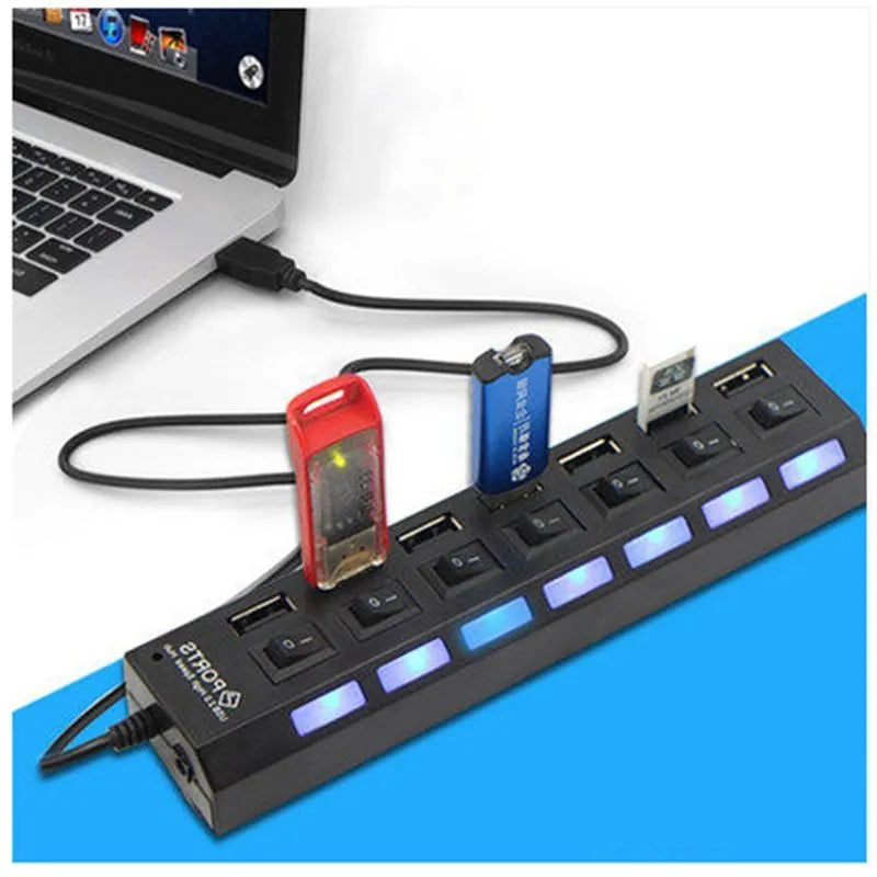 Black and white USB switch hub for laptop with 4 and 7 port options