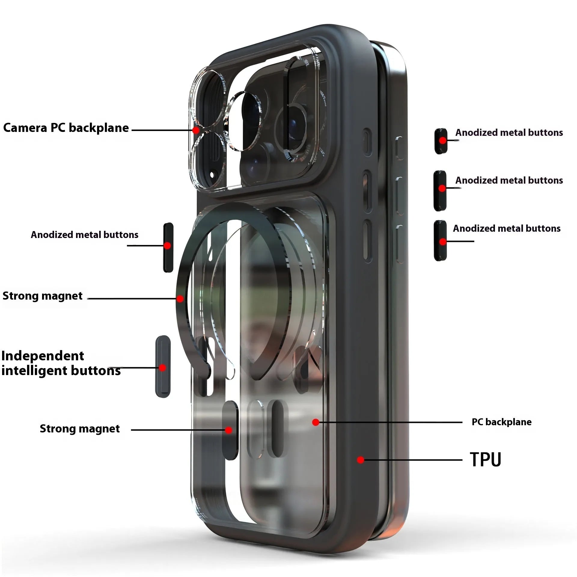 Two-in-one magnetic phone case for iPhone 17 Pro Max in three colour options