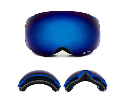 Compass blue ski goggles with double-layer anti-fog spherical lenses and magnetic attachments for men and women
