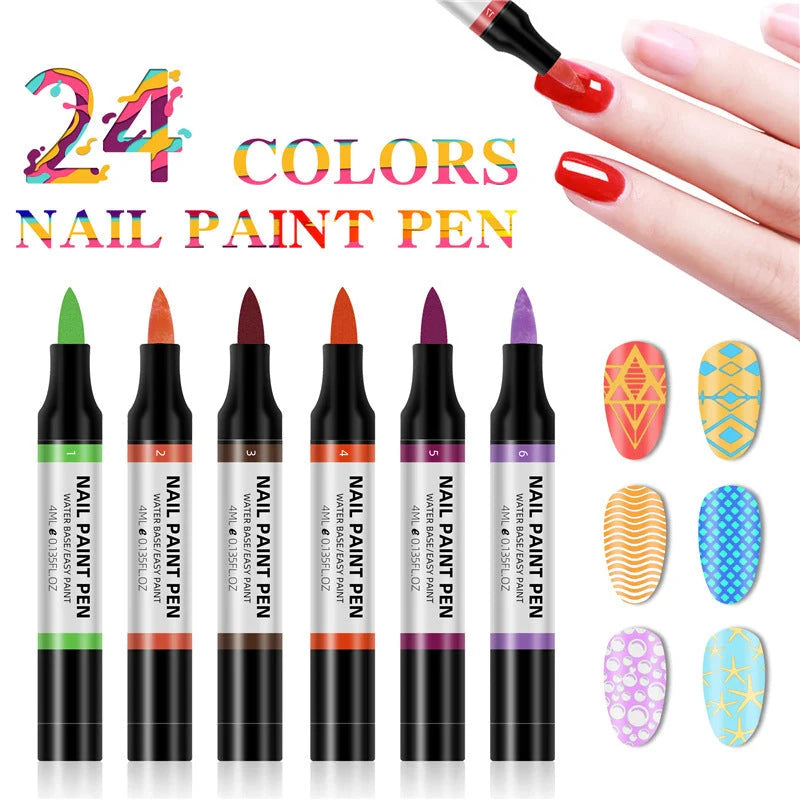 24-colour nail polish painting pen set for 3D nail art designs