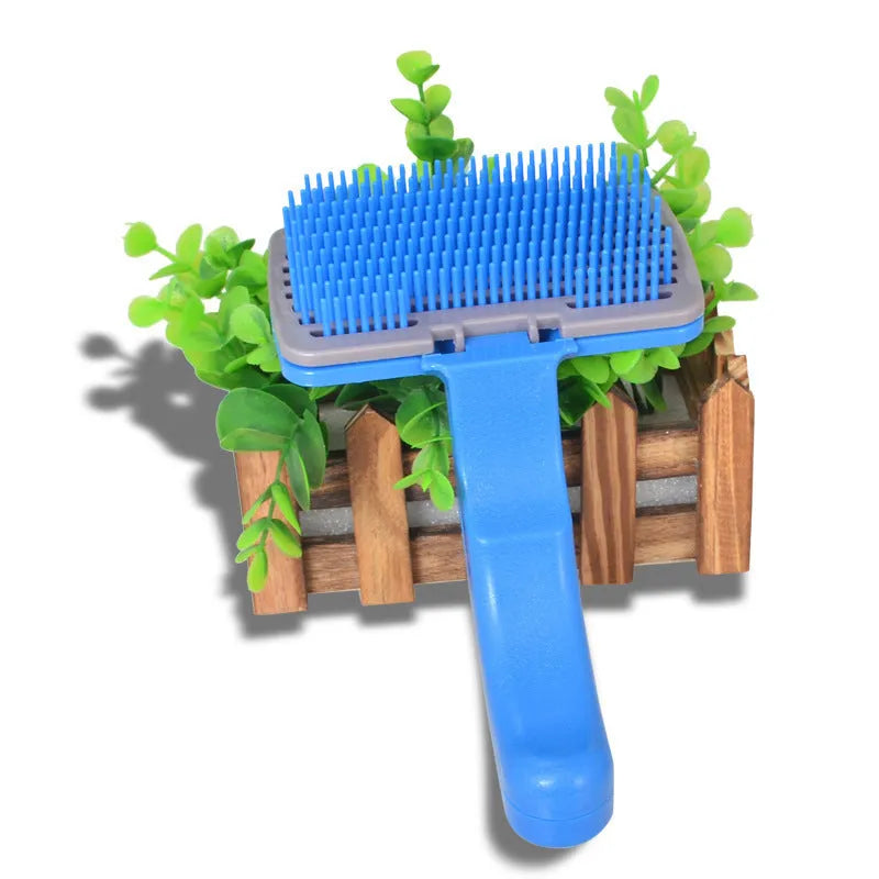 Pet hair removal comb with plastic handle and metal bristles, large size dimensions 12x7.8x19 cm