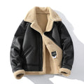 Men's winter fleece-lined short sheepskin PU leather coat in black, retro style, sizes M to 5XL