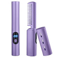 Wireless straight comb mini anion anti-static hair straightener in purple with digital display
