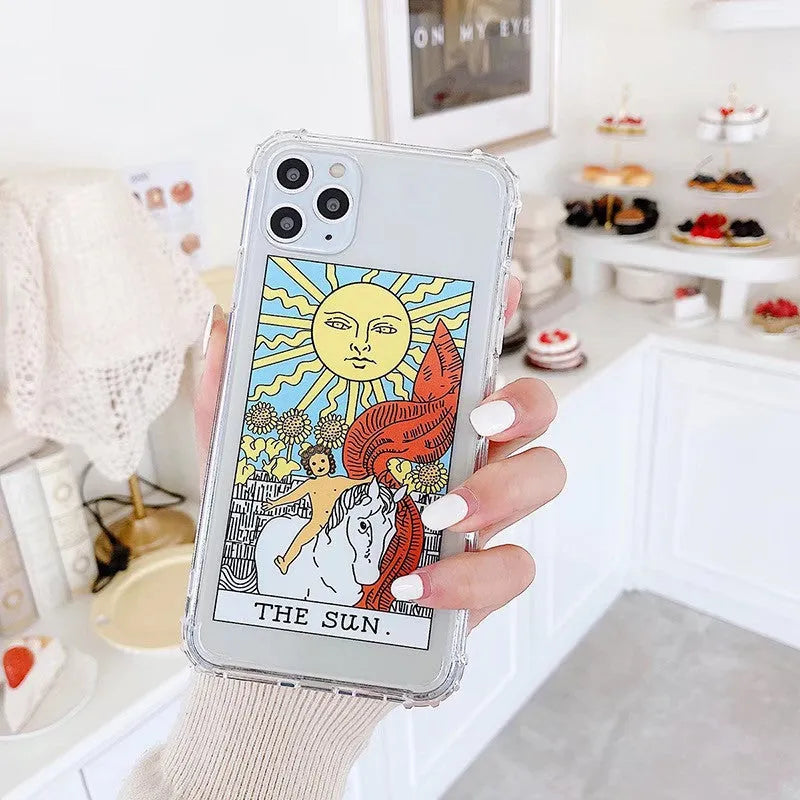 Creative Mythology Comic silicone TPU phone case in Sun and Moon colours for various iPhone models.