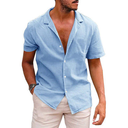 Men's linen-cotton blend short sleeve summer shirt in various colours