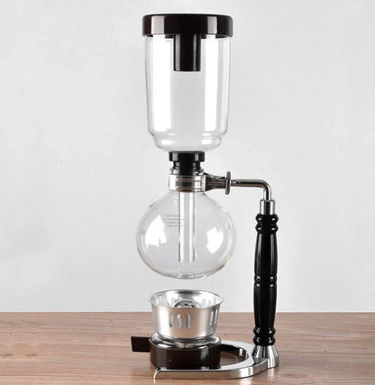 Siphon Coffee Maker with glass pot and wooden handle for 3 people