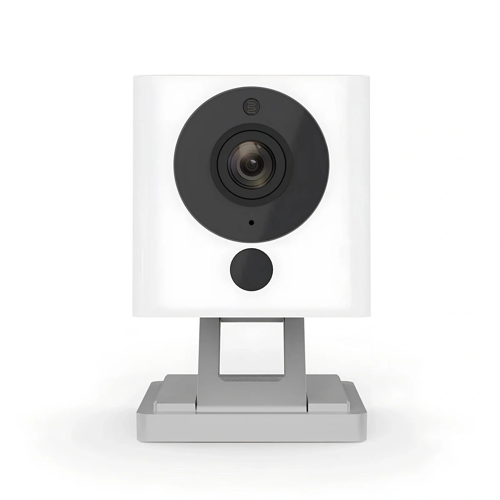 White wireless smart home camera with 1920x1080 resolution, 3.6 mm lens, and motion alarm for indoor security