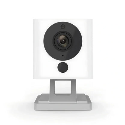 White wireless smart home camera with 1920x1080 resolution, 3.6 mm lens, and motion alarm for indoor security