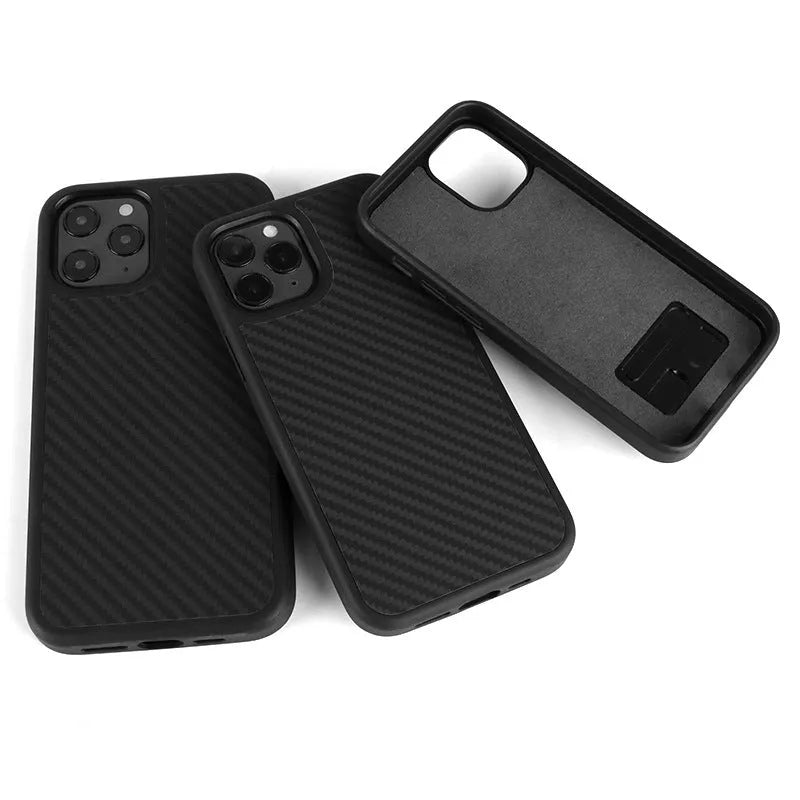 Solid Black wooden back cover phone case for Apple iPhone 11 and iPhone 12 models.