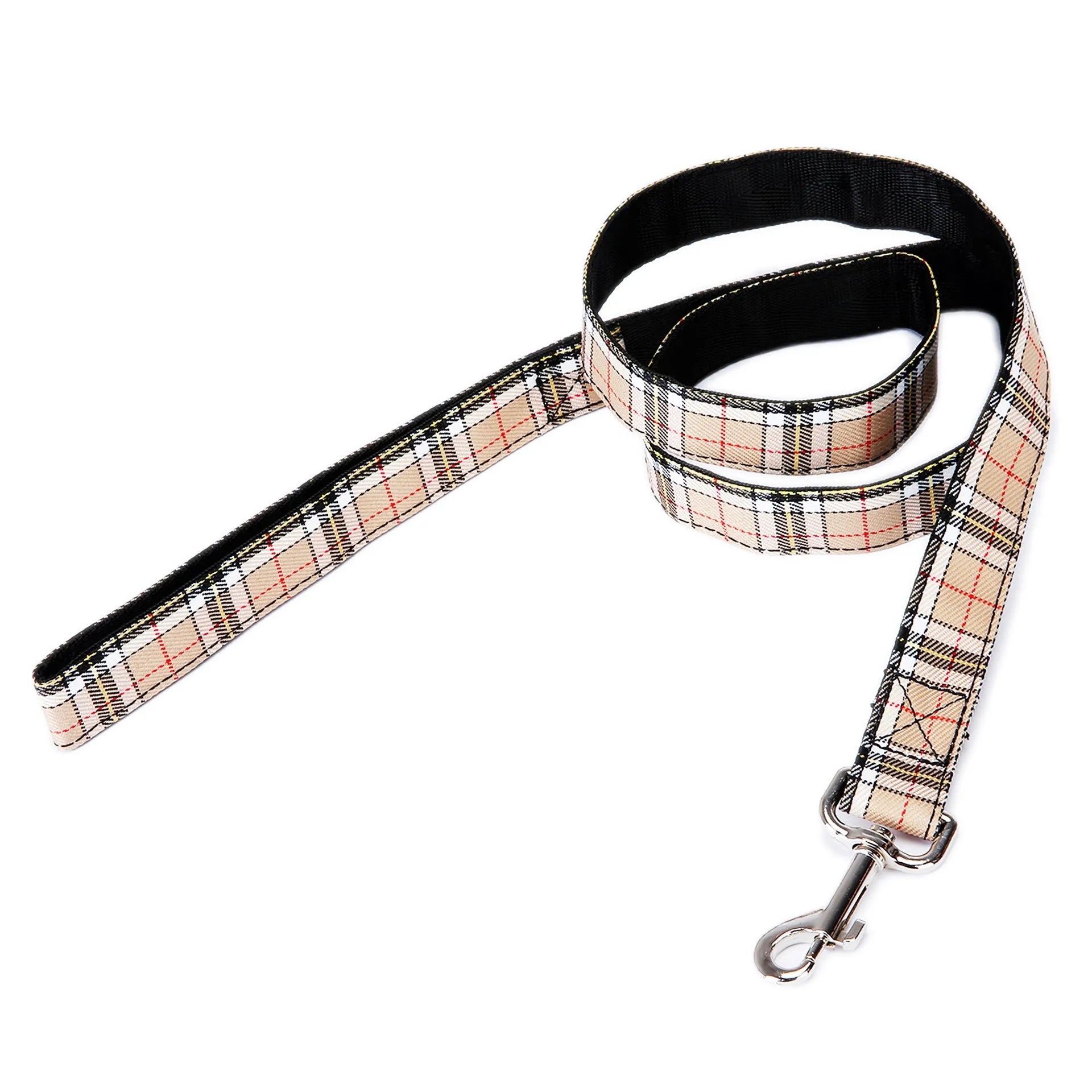 Black pet traction rope with plaid stripe pattern showing 120cm imitation nylon extension strap