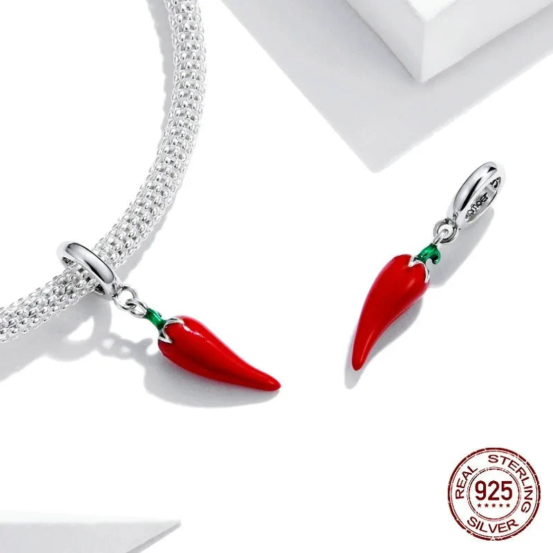Korean style pepper pendant necklace in sterling silver with leaf-shaped charm and electroplated BSC461 finish