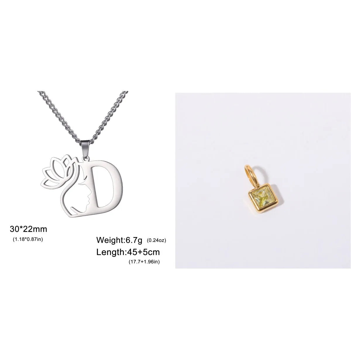 Stainless steel necklace with cross chain design and a pendant, available in gold or steel colour.
