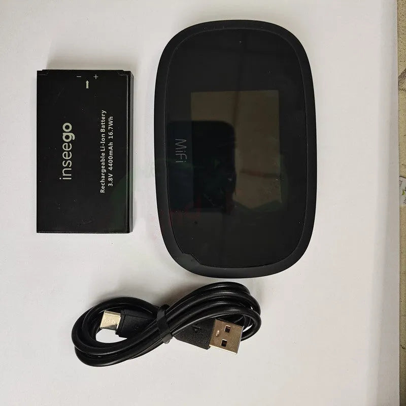 Black MiFi8000 portable 4G wireless router with compact rectangular design on a white background.