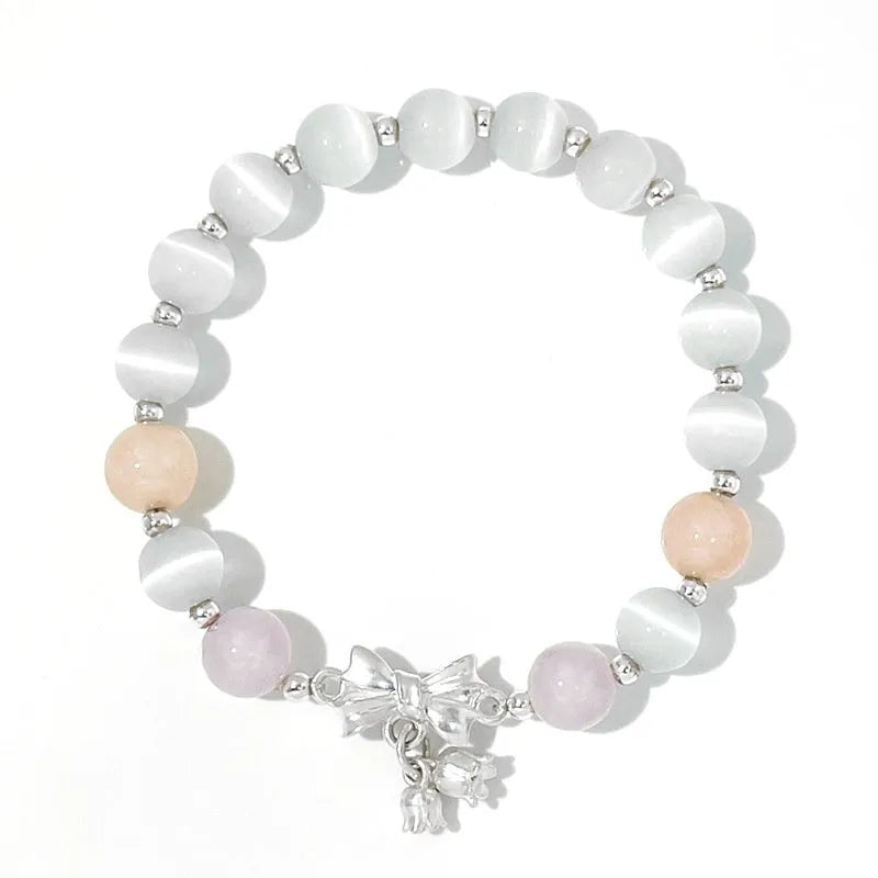 Lavender amethyst crystal bracelet with bow knot opal design for women