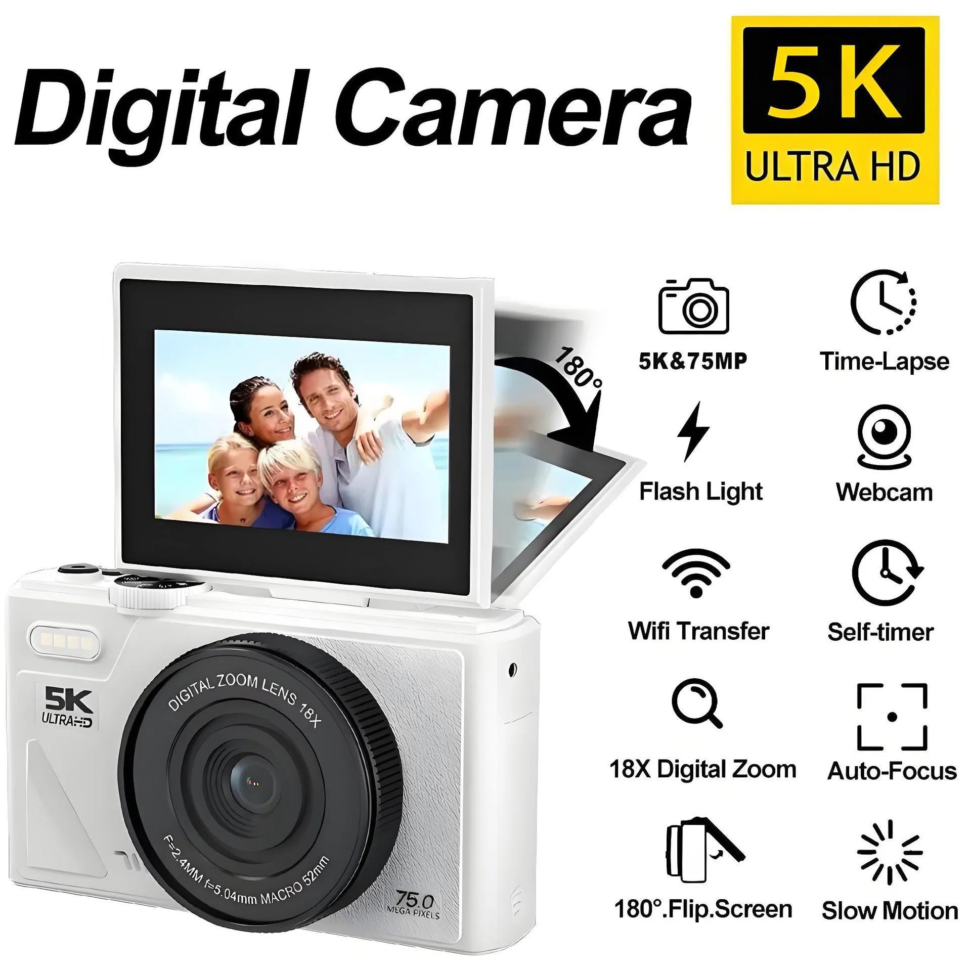 CCD HD digital camera with WiFi transmission, plastic body, full HD screen, 11.5cm x 4.6cm x 6.95cm