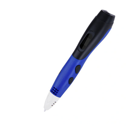 Blue six generations 3D printing pen with 12-colour PLA ABS consumables, base, and UK adapter for DIY graffiti