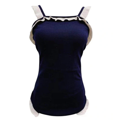 Women's one-piece swimsuit in nylon fabric showing colour options with size guidance information