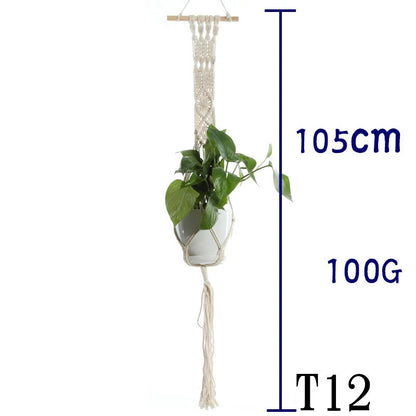 Handmade beige cotton rope flower pot net bag for indoor plants, American Country style
