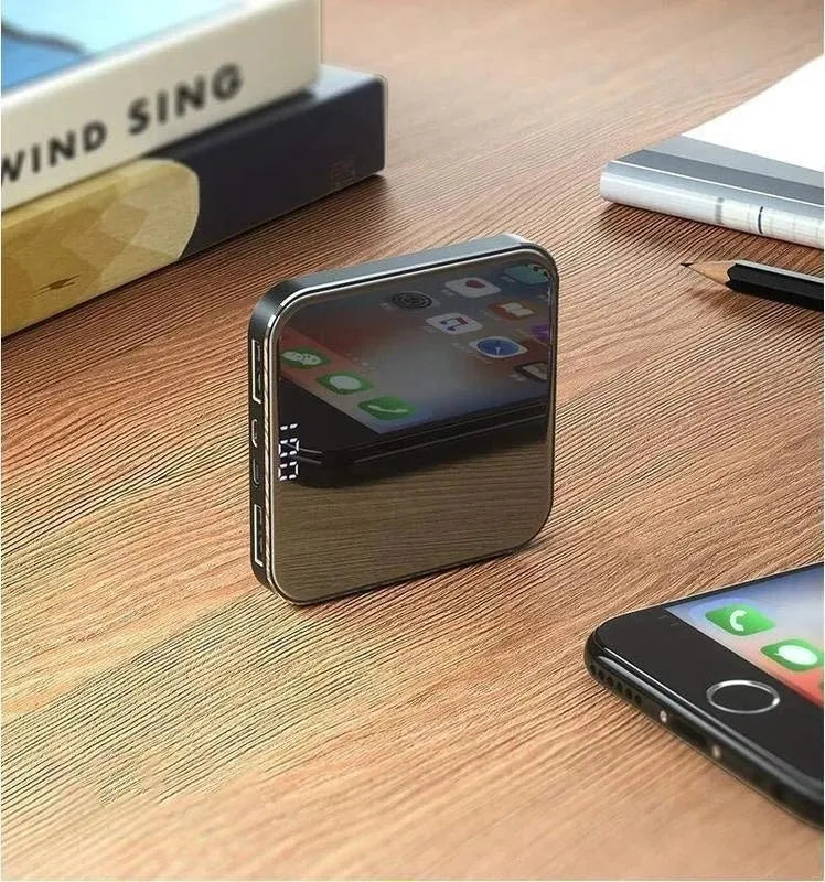 Ultra-thin mirror mini power bank with LCD display – 8000mAh alloy shell in three colours