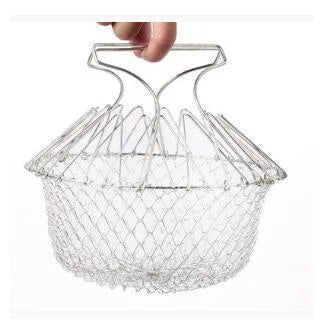 Stainless steel foldable deep fry basket for kitchen use