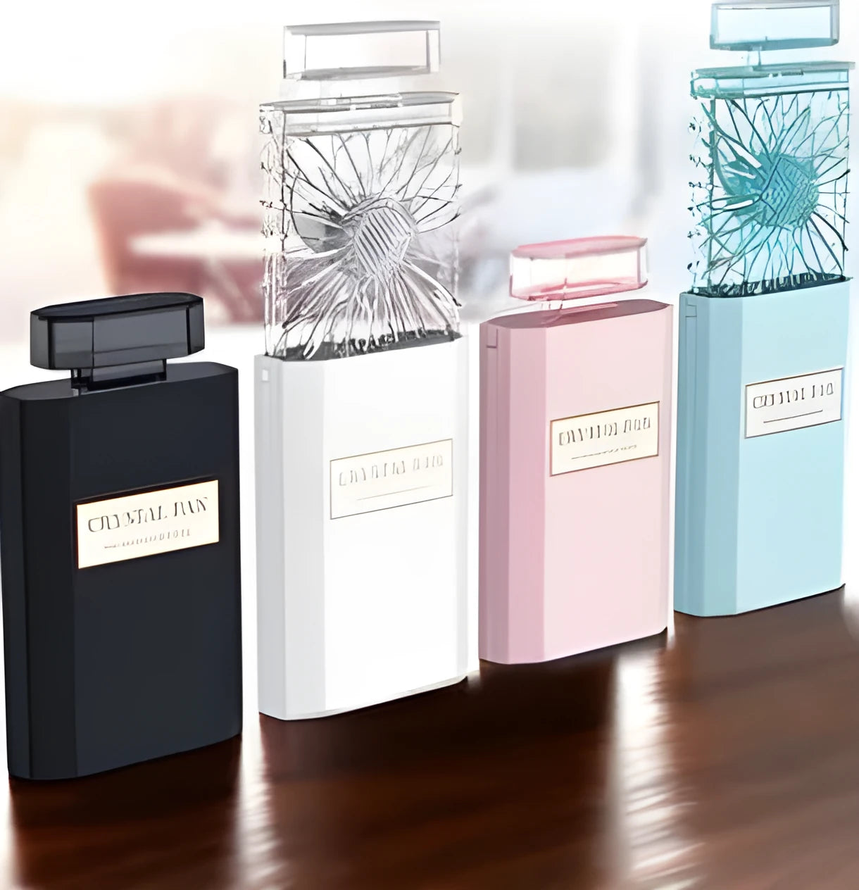 Pink perfume fan with USB charging port and compact design for personal fragrance diffusion