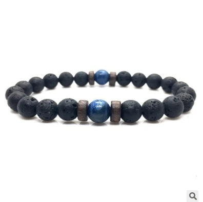 Men's black volcanic stone bracelet with unique stone combinations