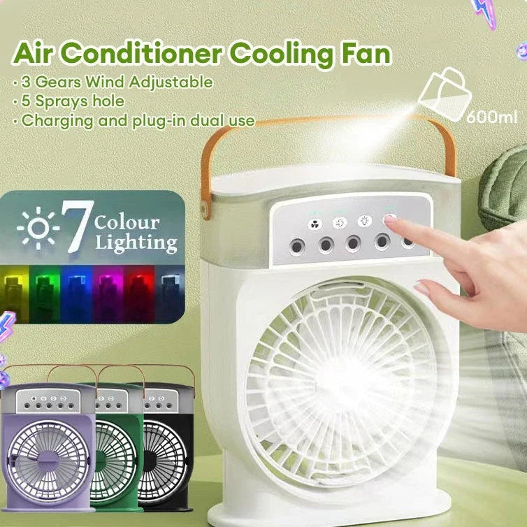 Chillax Portable USB Cooling Fan with 5 Adjustable Speed Settings, 600ml Water Tank, and 7-Color Mood Lighting