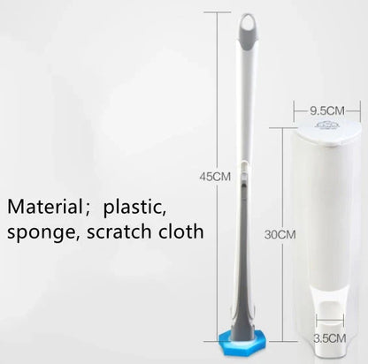 Disposable toilet brush with plastic handle and sponge head for hygienic cleaning