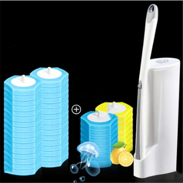 Disposable toilet brush with plastic handle and sponge head for hygienic cleaning