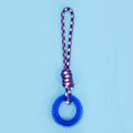 Blue braided rope dog chew toy with knots measuring 43cm length