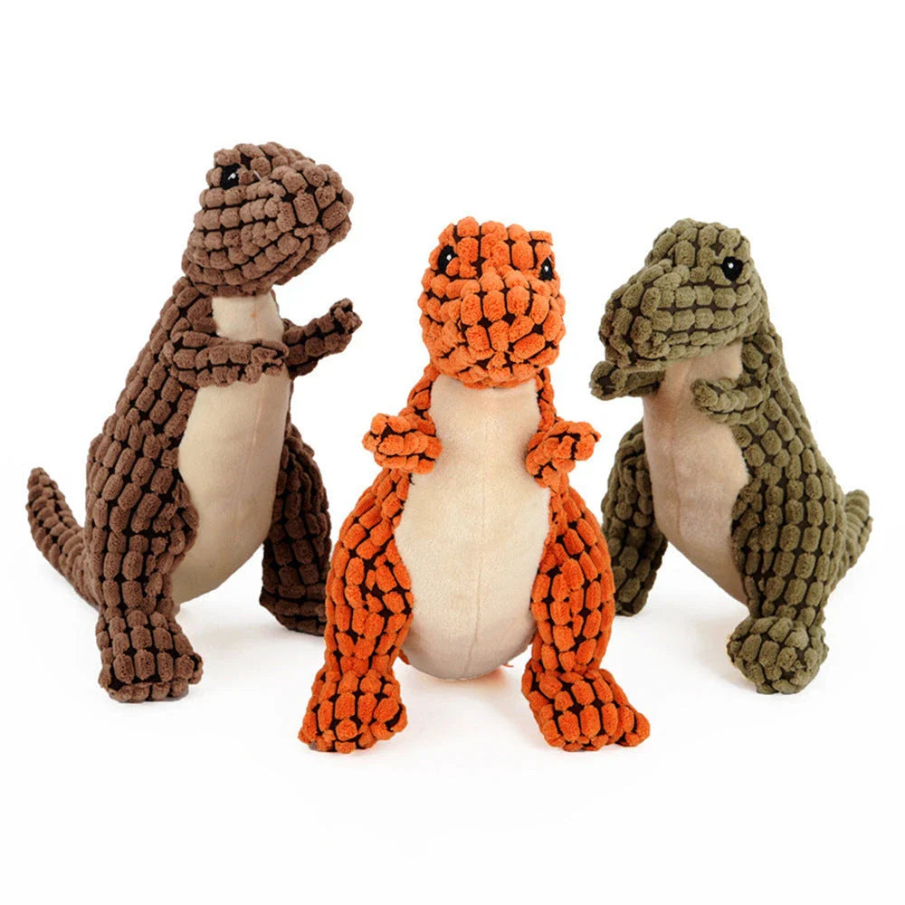 Durable Dinosaur-Themed Plush Squeaky Chew Toys for Large Breed Dogs - Interactive Dog Playtime Companions