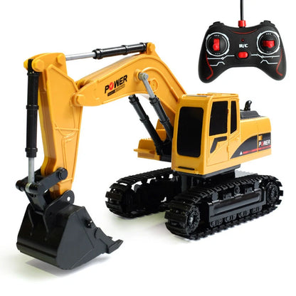 Alloy remote control excavator with vibrant colours, realistic lighting, and sound effects