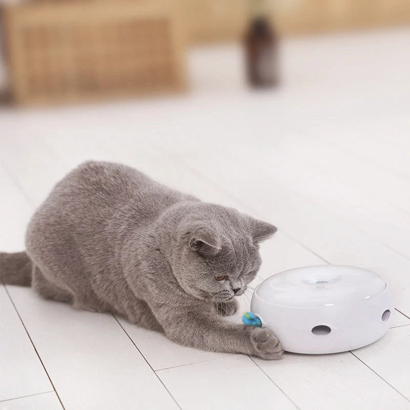 Automatic electric cat toy turntable with donut design and feather accessories