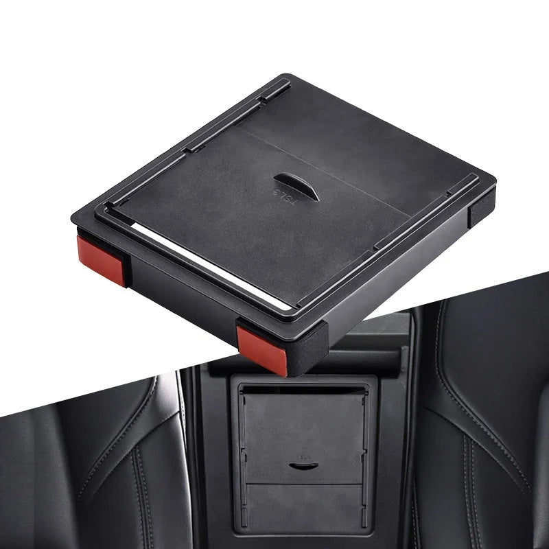 Black ABS car seat central storage box for organising small items
