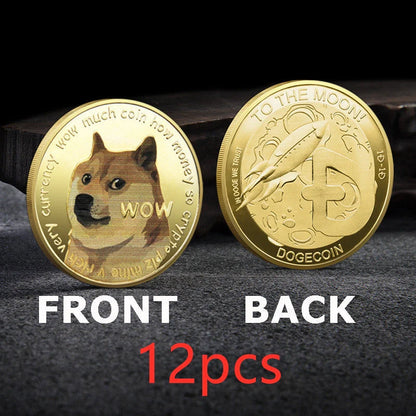 Gold or silver plated Dogecoin commemorative coin with cute dog pattern, 40mm diameter