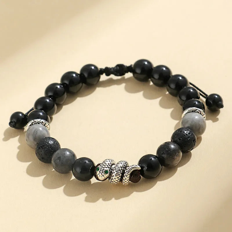 Handcrafted agate couple bracelets in black and white blessing snake style with natural stones
